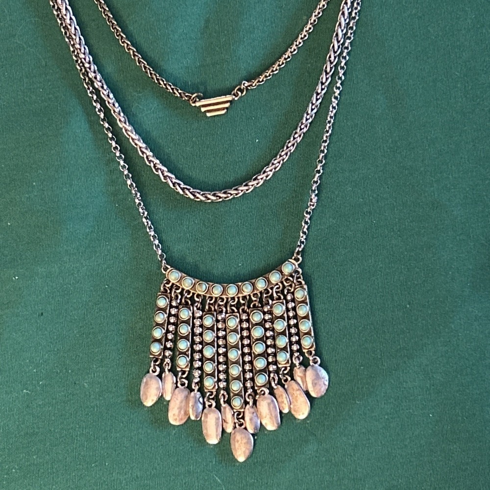 Lucky Brand Necklace Artsy Layered 3 Strand 26" 24" 23" Signed & 2" Extend Boho